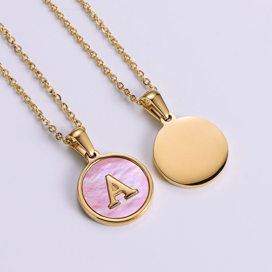 Custom Pink Shell Letter Pendant Necklace