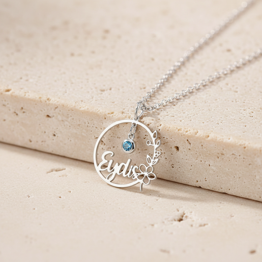 Custom Birthstone & Birth Flower Necklace with Name