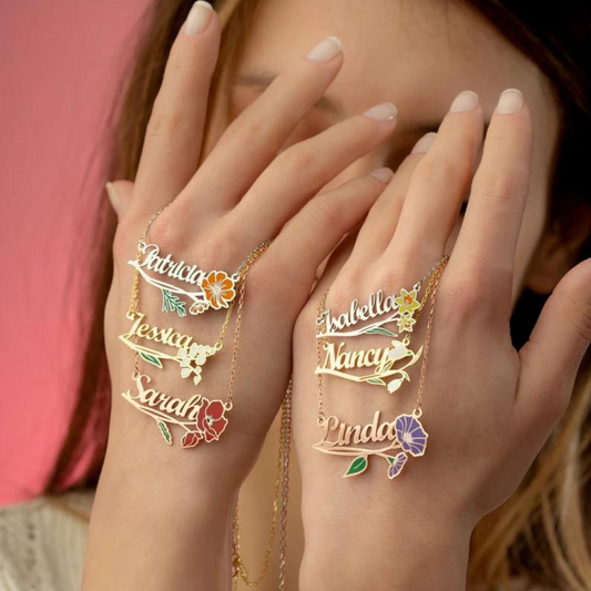 Personalized Name Birth Flower Necklace