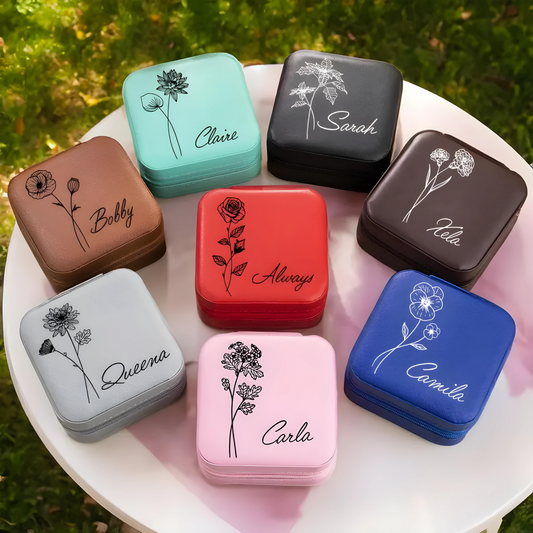 Custom Birth Flower Travel Jewelry Box