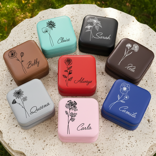 Custom Birth Flower Travel Jewelry Box