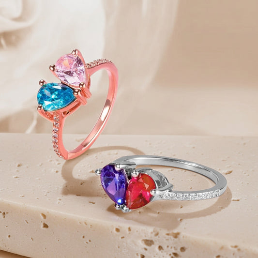 Custom Double Birthstone Heart Ring
