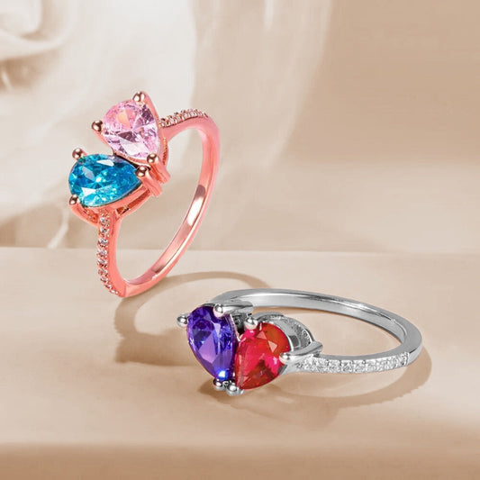Custom Double Birthstone Heart Ring