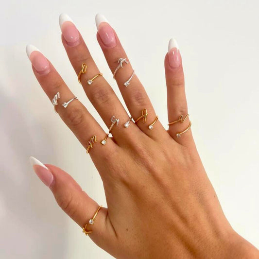 Custom Initial Birthstone Open Ring