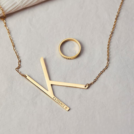 Engraved Sideways Initial Necklace
