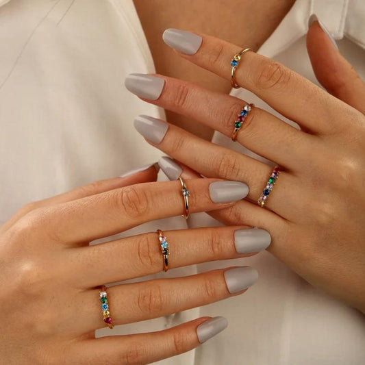 Dainty Combined Birthstone Stackable Rings