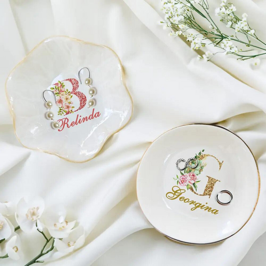 Custom Floral Initial & Name Ring Dish