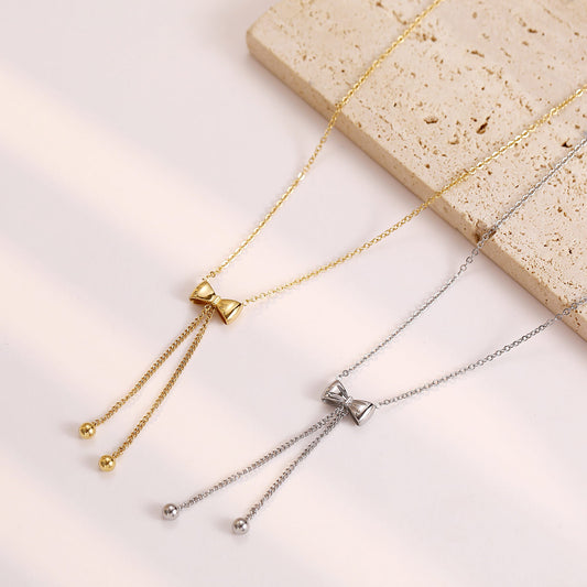Minimalist Coquette Bow Lariat Necklace