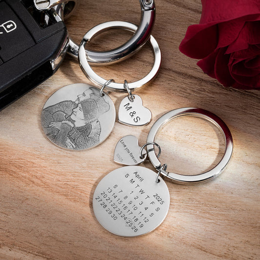 Custom Engraved Photo & Date Keychain