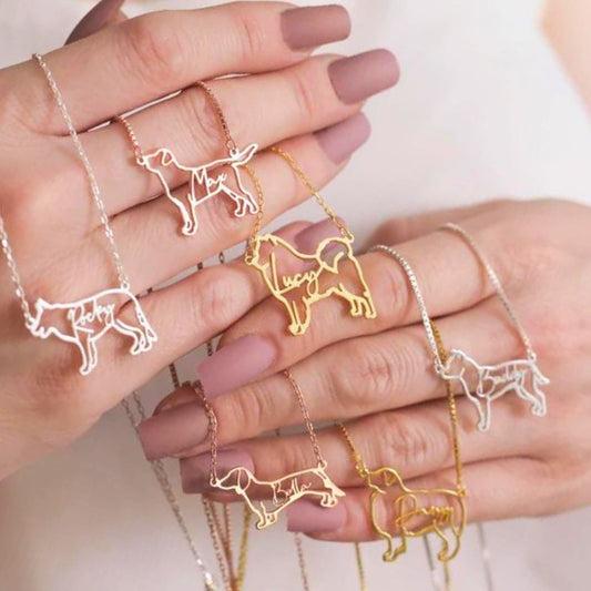 Custom Pet Breed Silhouette Name Necklace