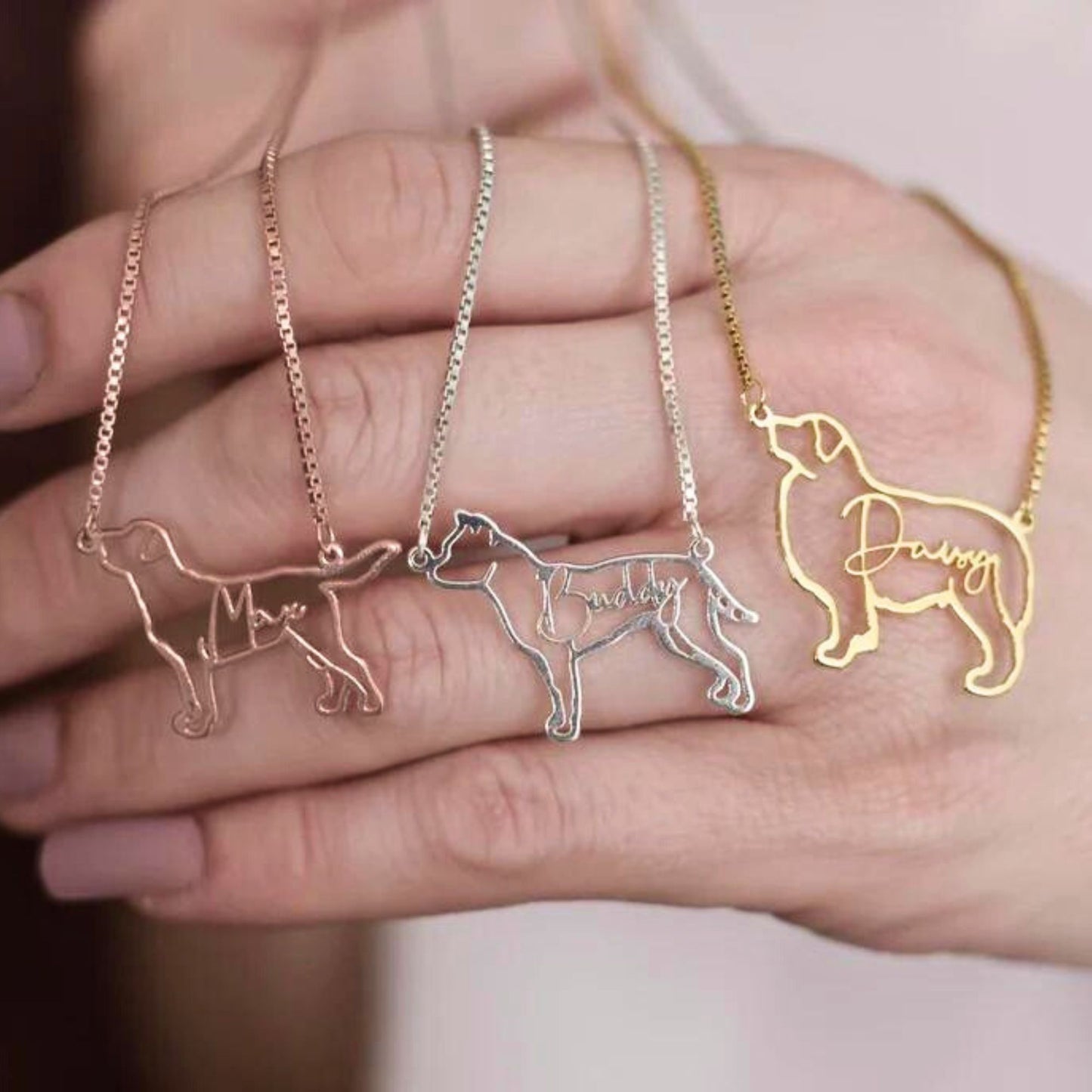 Custom Pet Breed Silhouette Name Necklace