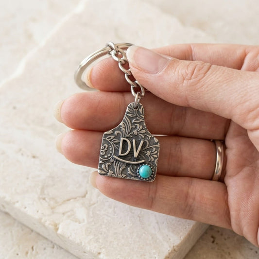 Personalized Cow Tag Keychain with Initials or Brand Logo