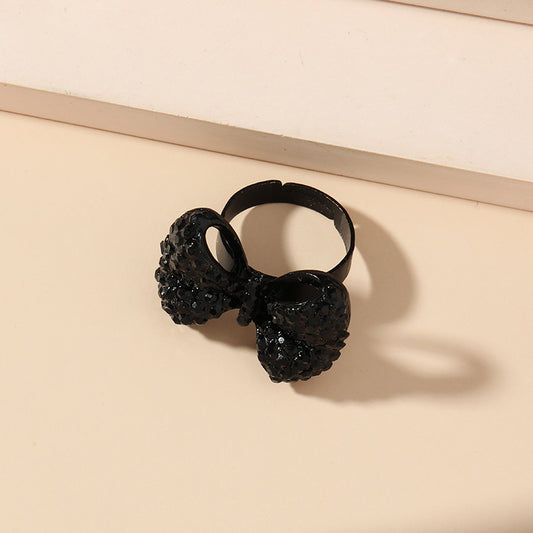 Black Classic Coquette Bow Adjustable Ring