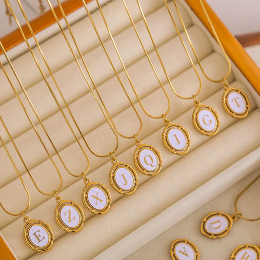 Vintage Oval Letter Pendant Necklace