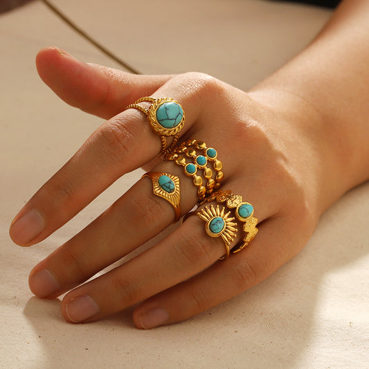 Boho 18K Gold Turquoise Adjustable Rings