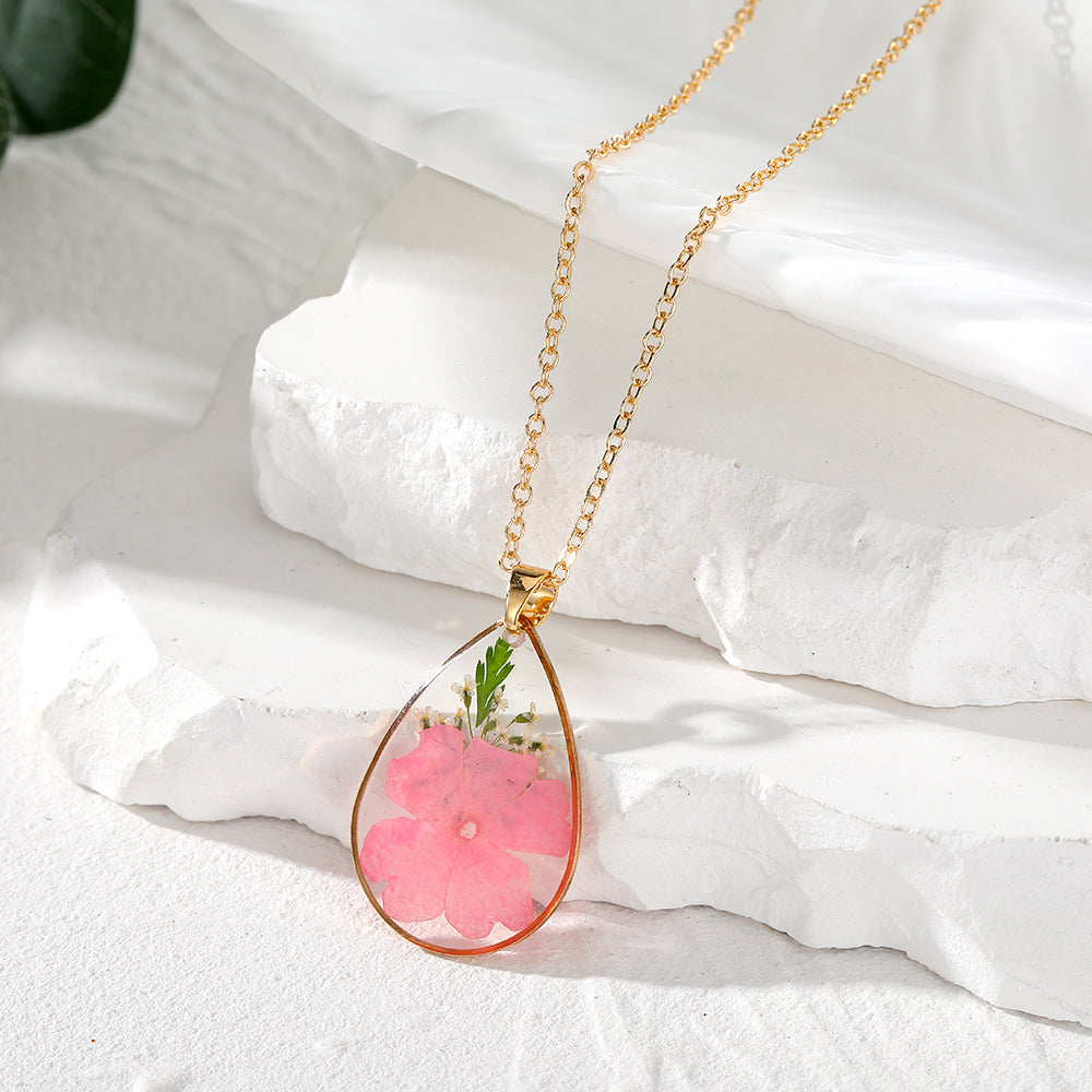 Pressed Flowers Resin Pendant Necklace