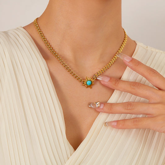 Boho Golden Sun Turquoise Chain Necklace