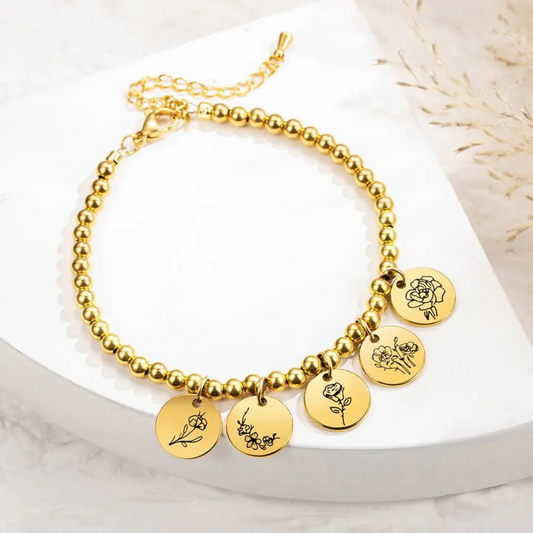Combined Birth Flower Charm Bracelet