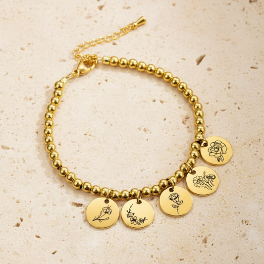 Combined Birth Flower Charm Bracelet