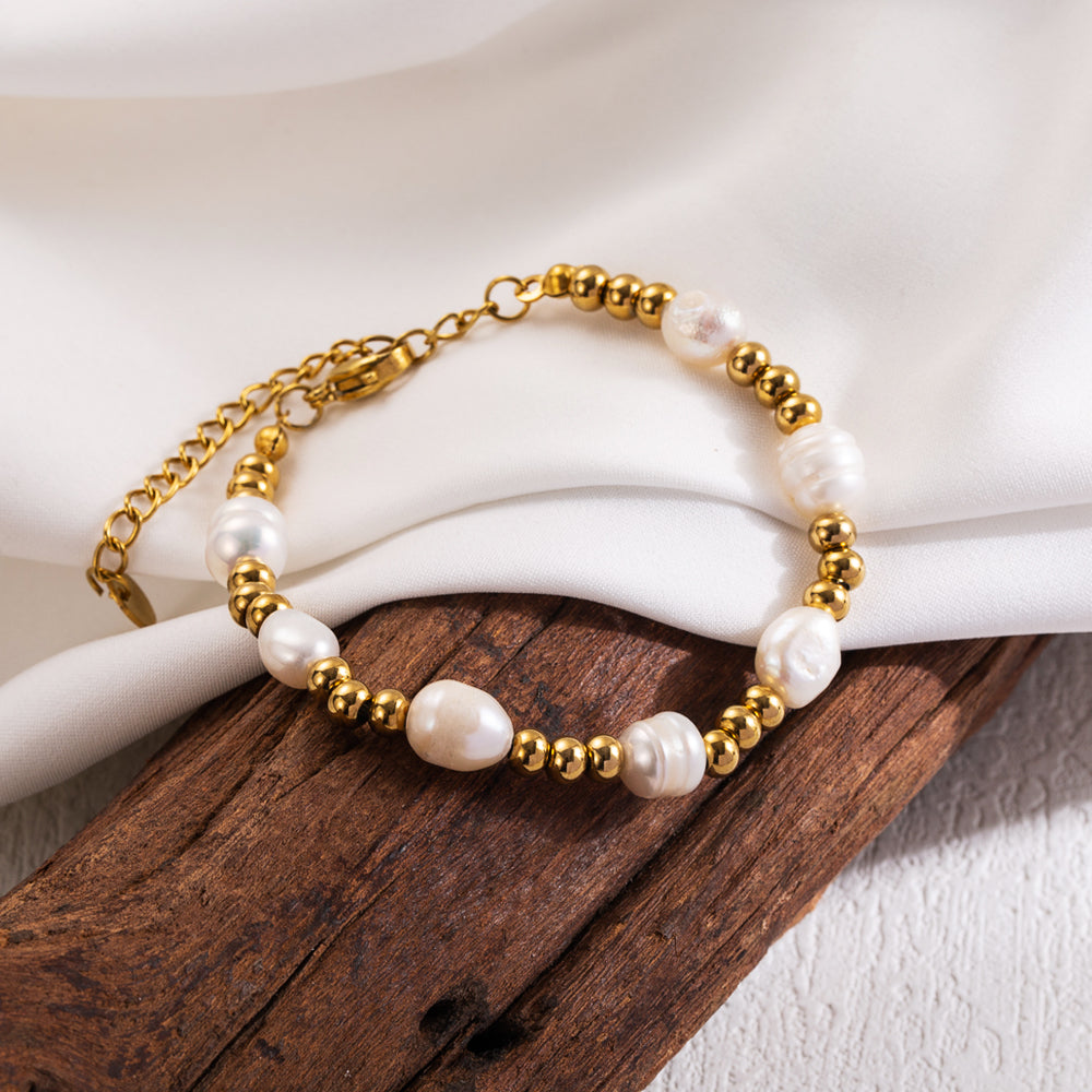 Gold Beaded Freshwater Pearl Bracelets