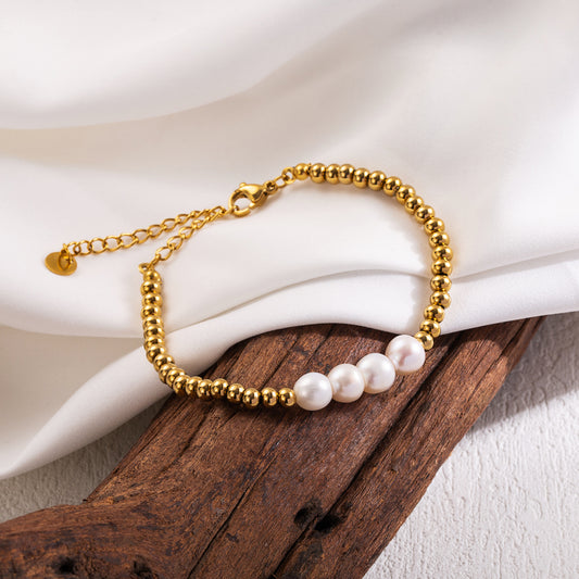 Gold Beaded Freshwater Pearl Bracelets