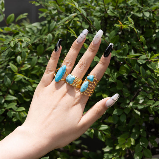 Boho Turquoise 18K Gold Open Rings