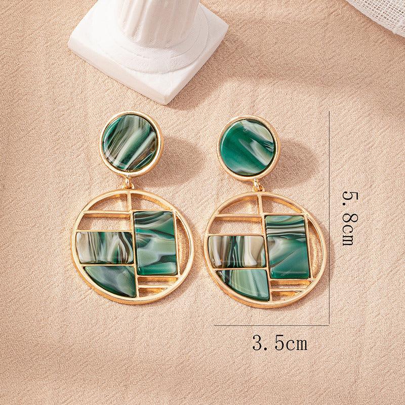 Green Geometric Acetic Acid Drop Earrings