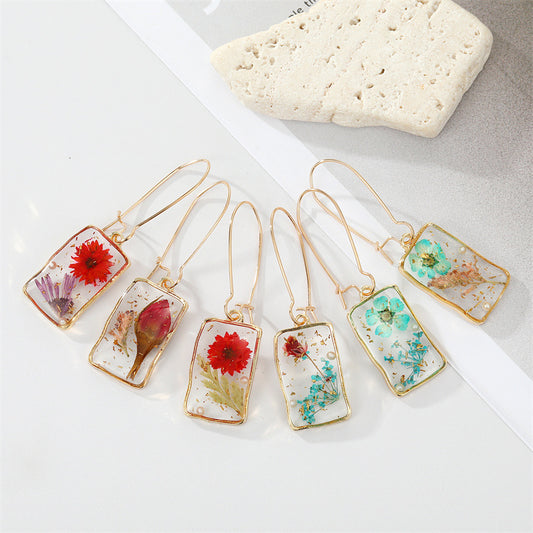 Art Floral Resin Dangle Earrings