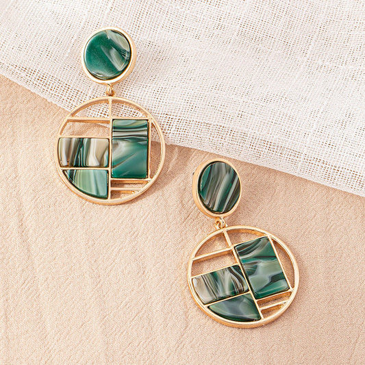 Green Geometric Acetic Acid Drop Earrings