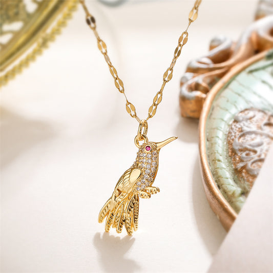Golden Bird Zircon Pendant Necklace