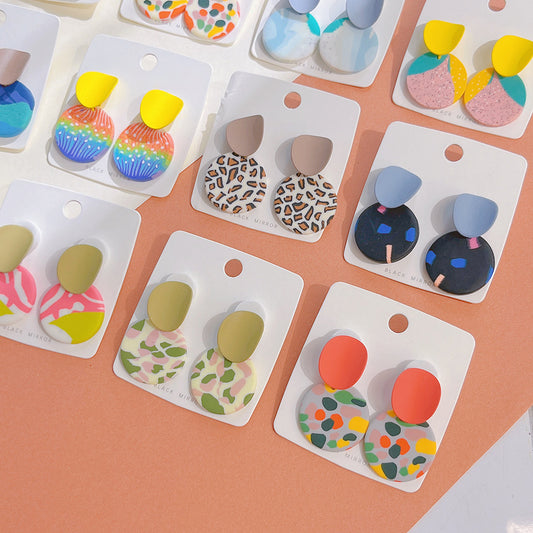 Aesthetic Round Polymer Clay Drop Earrings