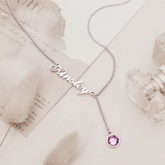 Personalized Name & Birthstone Lariat Necklace