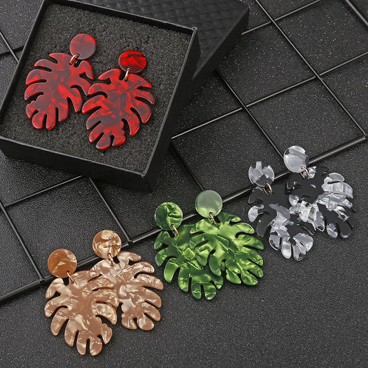 Monstera Leaves Resin Dangle Earrings