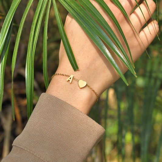Custom Initial Heart Chain Bracelet