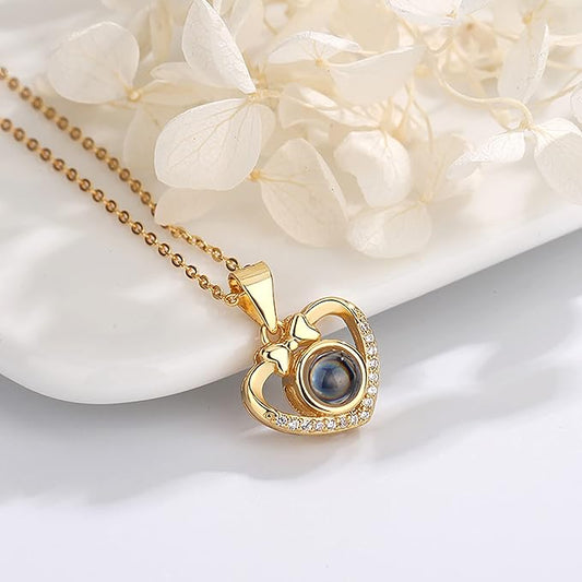 Custom Heart Bow Photo Projection Necklace