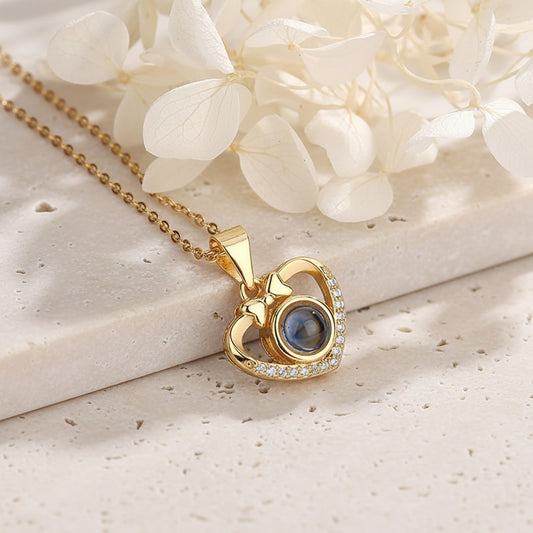 Custom Heart Bow Photo Projection Necklace