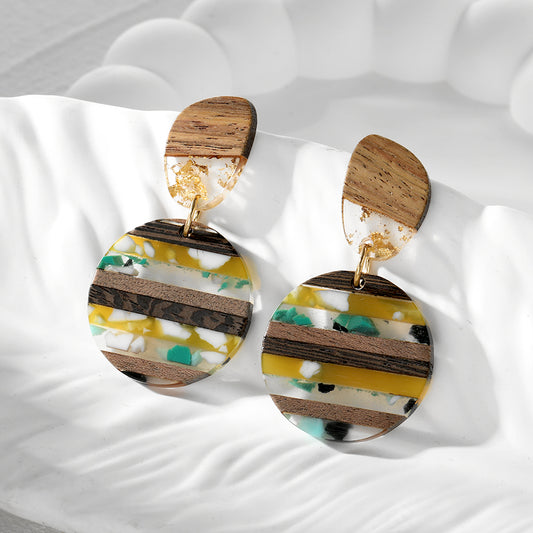 Geometric Wood & Resin Dangle Earrings