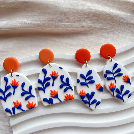Bohemian Floral Polymer Clay Drop Earrings