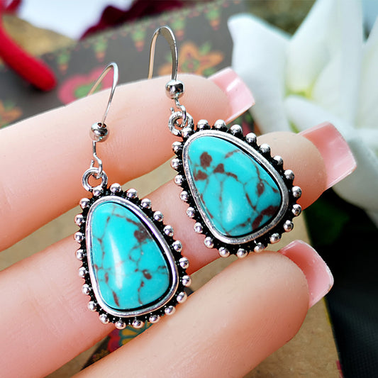 Boho Turquoise Silver Drop Earrings