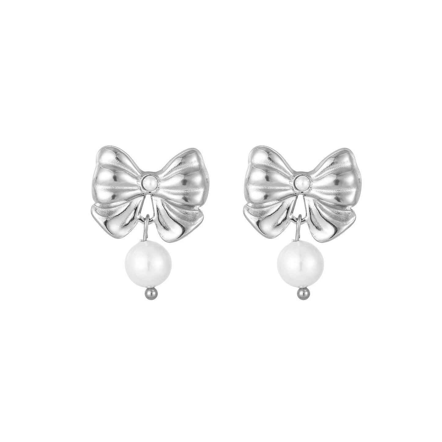 Minimalist Pearl Bow Stud Earrings