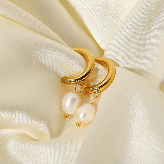 Minimalist Freshwater Pearl Hoop Earrings