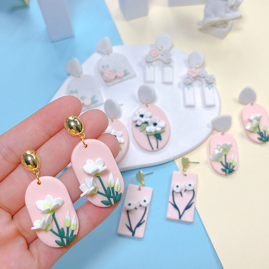 Floral Pastel Polymer Clay Drop Earrings