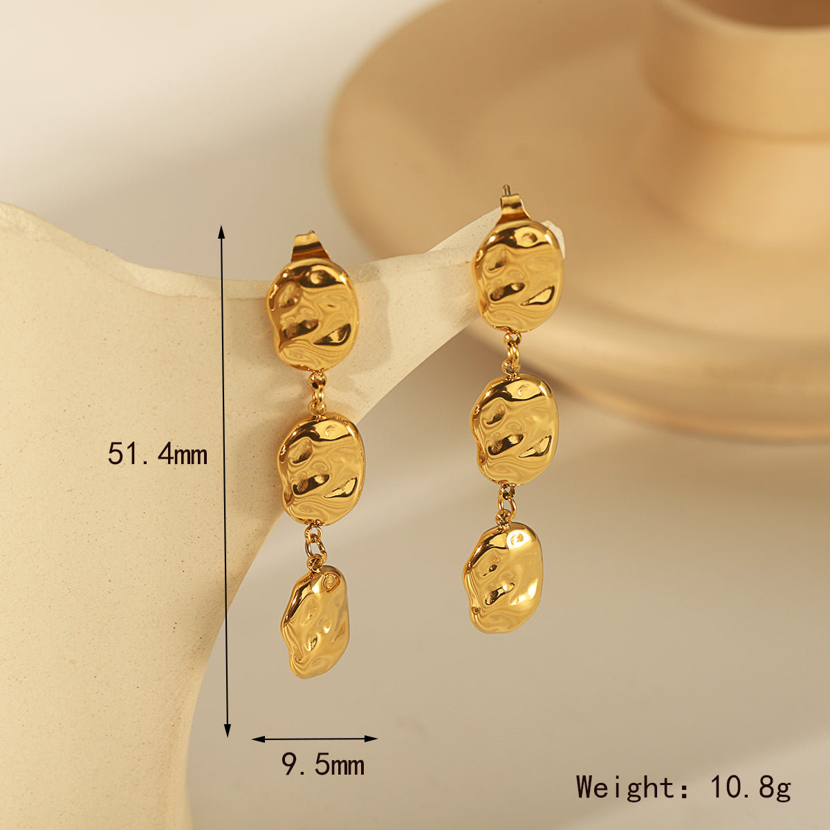 Vintage Hammered Gold Dangle Earrings