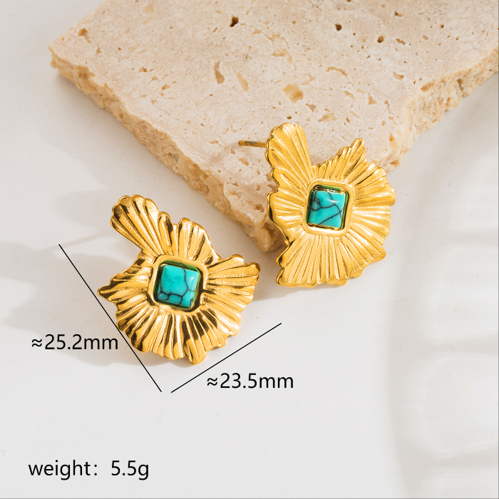 Vintage Boho Turquoise 18K Gold Stud Earrings