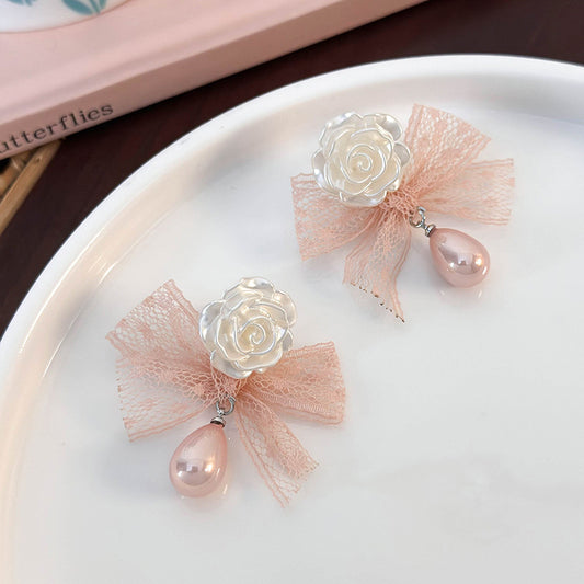 Coquette Bow Pearl Drop Earrings