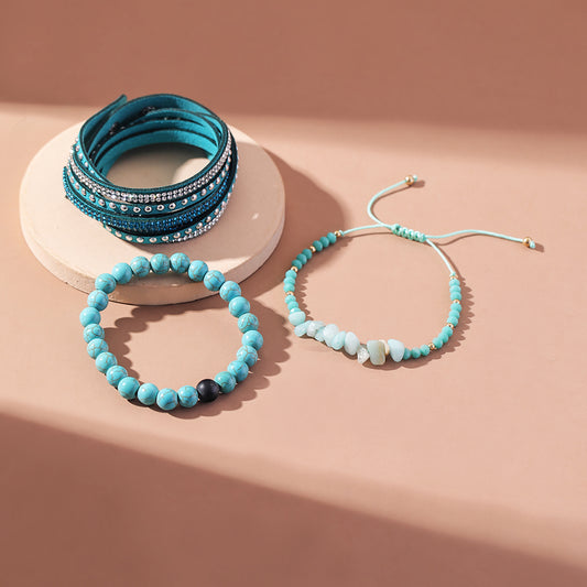 Boho Turquoise Beaded & Wrap Bracelets SET