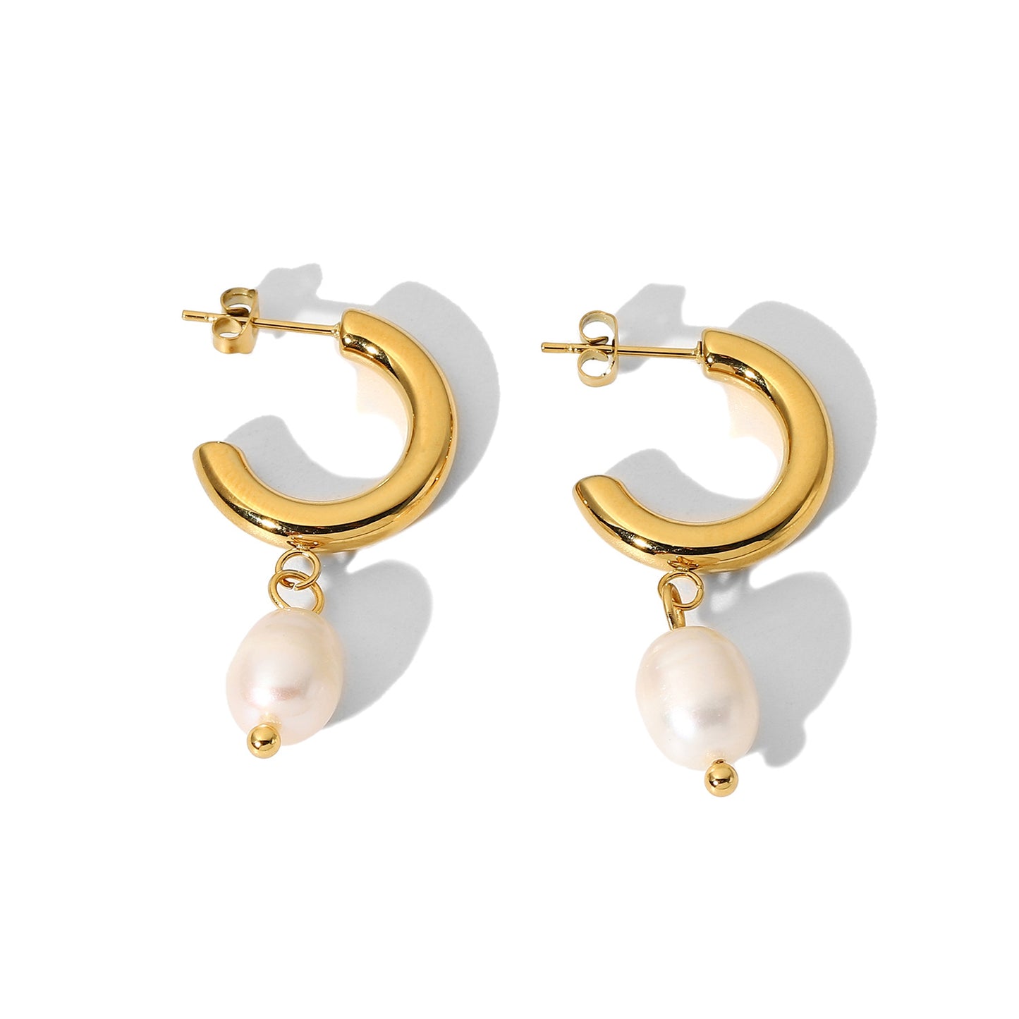 Minimalist Freshwater Pearl Hoop Earrings