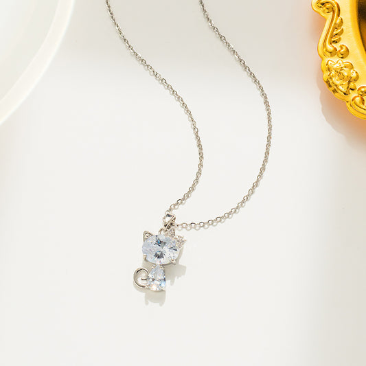 Cute Crystal Cat Pendant Necklace
