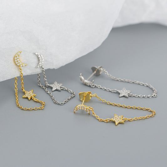 Minimalist Celestial Chain Stud Earrings