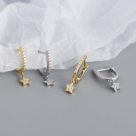 Retro Star Dainty Charm Hoops